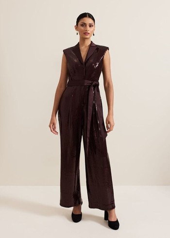 Phase Eight Ivey Burgundy Sequin Jumpsuit Burgundy Canada | ZQYVUH-106